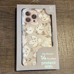 Protect ONN iphone 14 Pro Case (3 Camera) White Whisp Floral NEW